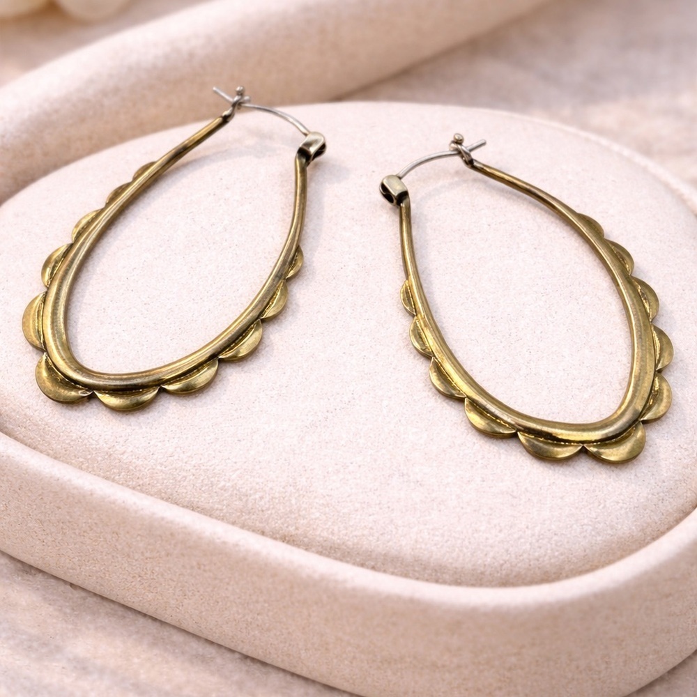 Oval Hoops - Gold-Tone Scalloped Hoop Earrings with solid sterling ear-wire